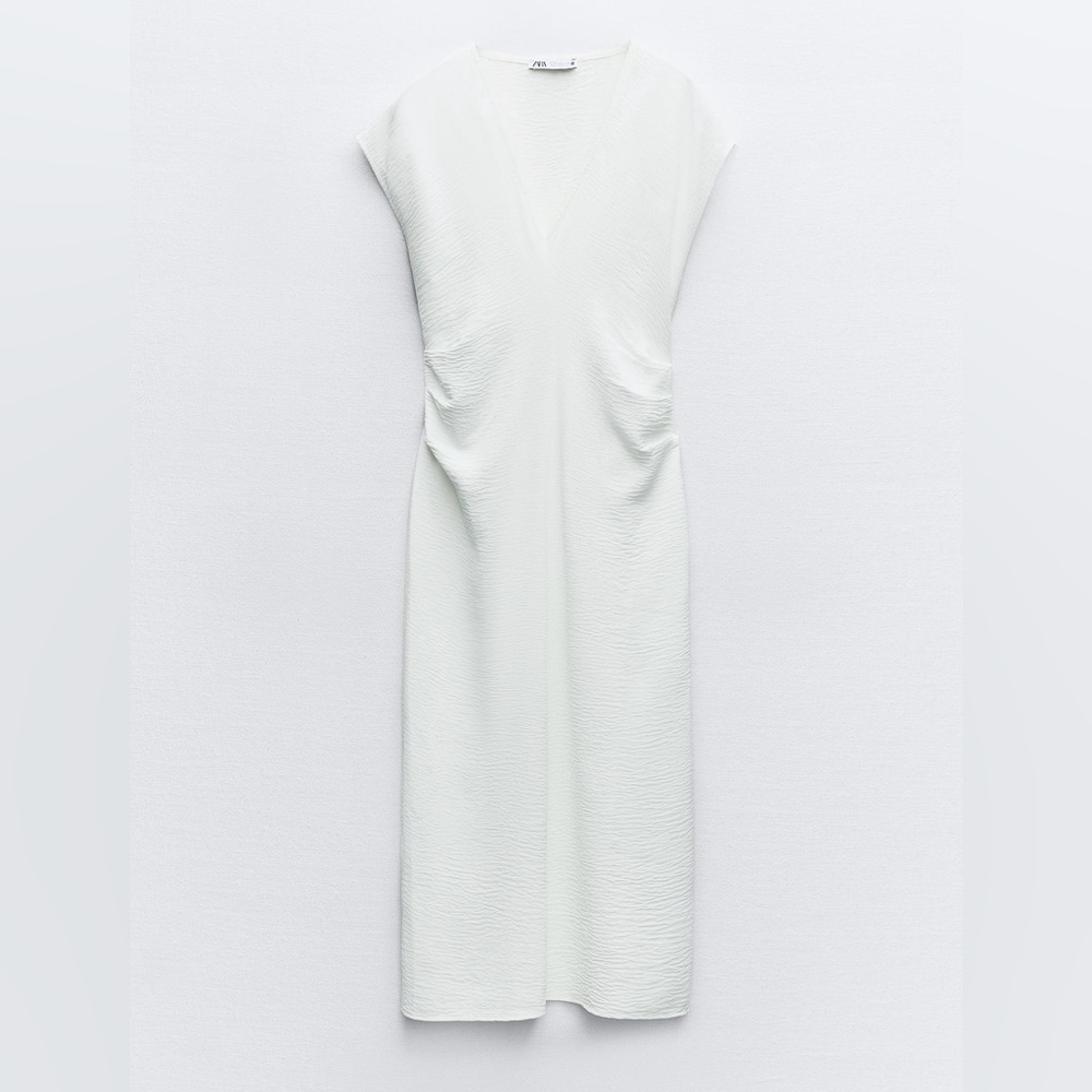 Zara Flowy Gathered Midi Dress Size Small